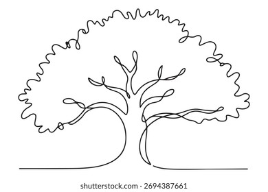 Dibujo continuo de una línea de ilustración de diseño de naturaleza minimalista de árbol
