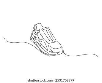 Continuous one line drawing of trendy sport shoe. Simple shoes, sneaker line art vector illustration. Editable vector. 
