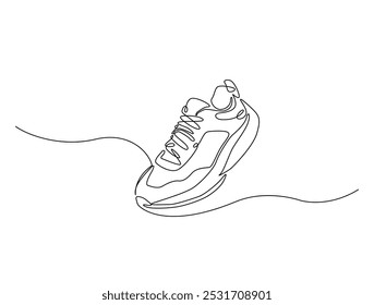 Continuous one line drawing of trendy sport shoe. Simple shoes, sneaker line art vector illustration. Editable vector. 
