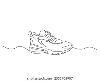 Continuous one line drawing of trendy sport shoe. Simple shoes, sneaker line art vector illustration. Editable vector. 
