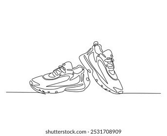 Continuous one line drawing of trendy sport shoes. Simple shoes, sneaker line art vector illustration. Editable vector. 
