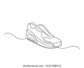 Continuous one line drawing of trendy sport shoe. Simple shoes, sneaker line art vector illustration. Editable vector. 
