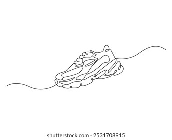 Continuous one line drawing of trendy sport shoe. Simple shoes, sneaker line art vector illustration. Editable vector. 
