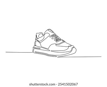 Kontinuierliche einzeilige Zeichnung des trendigen Schuhs. Einfache Schuhe, Sneaker Linie Kunst Vektorgrafik. Bearbeitbarer Vektor. 
