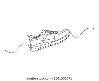 Continuous one line drawing of trendy shoe. Simple shoes, sneaker line art vector illustration. Editable vector. 
