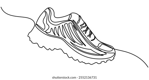 Continuous one line drawing of trendy sport shoe. Simple shoes, sneaker line art vector illustration. Editable vector, Continuous single one line drawing of casual sneakers shoes minimalism design.