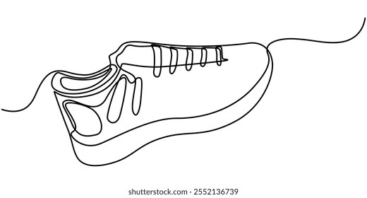 Continuous one line drawing of trendy sport shoe. Simple shoes, sneaker line art vector illustration. Editable vector, Continuous single one line drawing of casual sneakers shoes minimalism design.