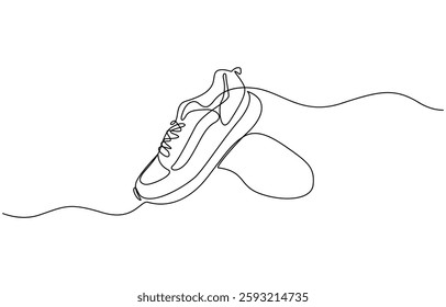 Continuous one line drawing of trendy sport shoe. Simple shoes sneaker line art vector illustration, Fashionable and casual. Vector minimalist vector illustration.