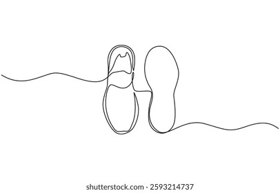 Continuous one line drawing of trendy sport shoe. Simple shoes sneaker line art vector illustration, Fashionable and casual. Vector minimalist vector illustration.