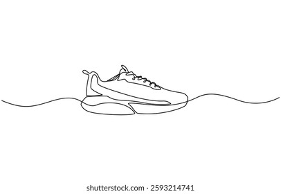 Continuous one line drawing of trendy sport shoe. Simple shoes sneaker line art vector illustration, Fashionable and casual. Vector minimalist vector illustration.