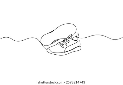 Continuous one line drawing of trendy sport shoe. Simple shoes sneaker line art vector illustration, Fashionable and casual. Vector minimalist vector illustration.