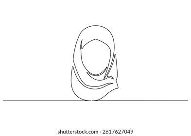 Continuous one line drawing of Trendy hijab woman. Single line drawing illustration of Muslim woman using hijab. Fashionable stylish concept vector art. Doodle line illustration.