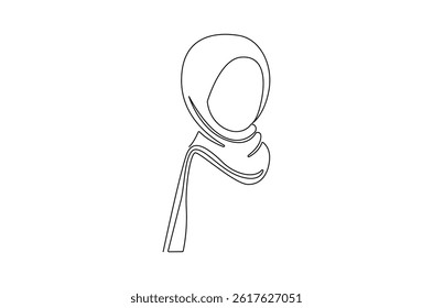 Continuous one line drawing of Trendy hijab woman. Single line drawing illustration of Muslim woman using hijab. Fashionable stylish concept vector art. Doodle line illustration.