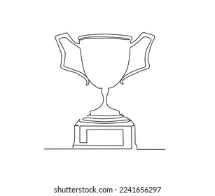 Continuous one line drawing of trophy cup award. Winner achievement trophy hand drawn vector illustration. 