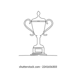 Continuous one line drawing of trophy cup award. Winner achievement trophy hand drawn vector illustration. 