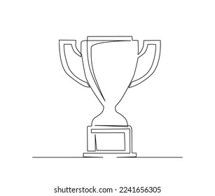 Continuous one line drawing of trophy cup award. Winner achievement trophy hand drawn vector illustration. 