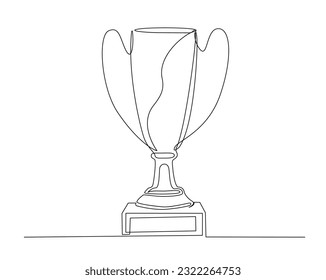 Continuous one line drawing of trophy cup competition. Trophy cup line art vector illustration.   Editable stroke.	