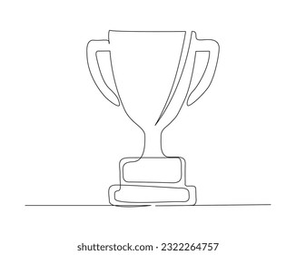 Continuous one line drawing of trophy cup competition. Trophy cup line art vector illustration.   Editable stroke.	