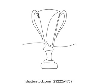 Continuous one line drawing of trophy cup competition. Trophy cup line art vector illustration.   Editable stroke.	