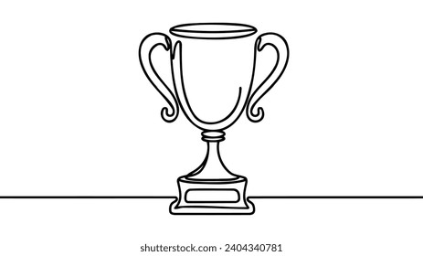 Continuous one line drawing of trophy cup competition. Trophy cup line art vector illustration. Editable stroke.