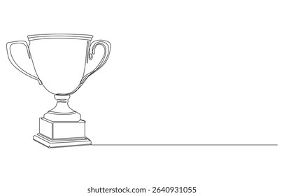 Continuous one line drawing of trophy cup competition, Trophy continuous line drawing. Achievement