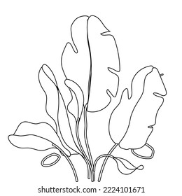 Continuous one line drawing of tropical leaf. Minimal natural eco concept artwork. Home wall decor, poster, tote bag, fabric print. Single line draw design graphic vector illustration