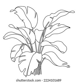 Continuous one line drawing of tropical leaf. Minimal natural eco concept artwork. Home wall decor, poster, tote bag, fabric print. Single line draw design graphic vector illustration