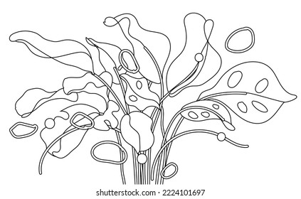 Continuous one line drawing of tropical leaf. Minimal natural eco concept artwork. Home wall decor, poster, tote bag, fabric print. Single line draw design graphic vector illustration