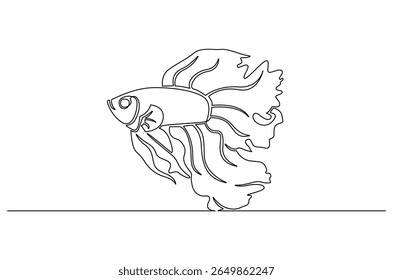 Desenho contínuo de uma linha de betta de peixes tropicais. Ilustração de desenho de linha única de peixe Betta ou peixe cupang. Decoração de parede conceito vetor arte. Desenho ilustração linha.