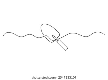 Continuous one line drawing of trowel icon in silhouette on a white background vector illustration
