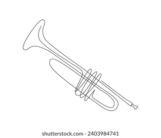 Continuous one line drawing of trumpet. Music trumpet outline vector illustration. Editable stroke.