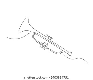 Continuous one line drawing of trumpet. Classic trumpet outline vector illustration. Editable stroke.