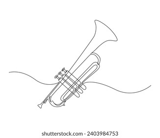 Continuous one line drawing of trumpet. Music trumpet outline vector illustration. Editable stroke.