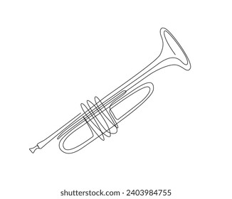 Continuous one line drawing of trumpet. Music trumpet outline vector illustration. Editable stroke.