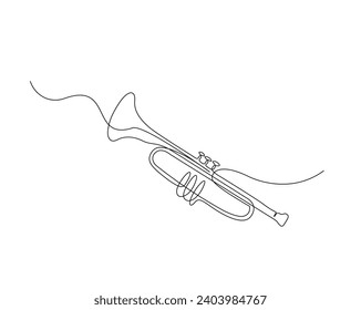 Continuous one line drawing of trumpet. Classic trumpet outline vector illustration. Editable stroke.