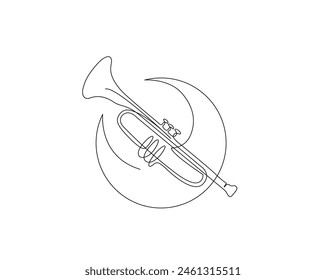 Continuous one line drawing of trumpet illustration. Classic trumpet outline vector design. Editable stroke.