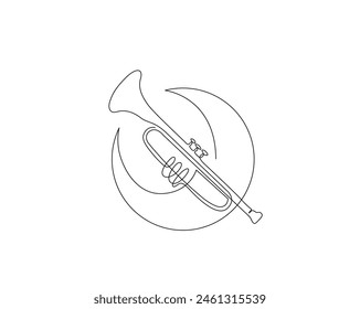 Continuous one line drawing of trumpet illustration. Classic trumpet outline vector design. Editable stroke.