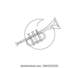 Continuous one line drawing of trumpet illustration. Classic trumpet outline vector design. Editable stroke.