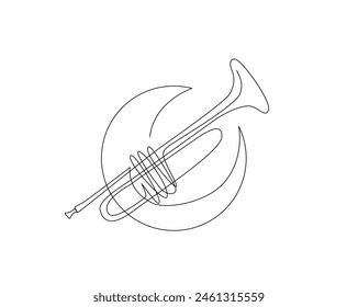 Continuous one line drawing of trumpet illustration. Classic trumpet outline vector design. Editable stroke.