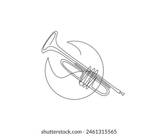 Continuous one line drawing of trumpet illustration. Classic trumpet outline vector design. Editable stroke.