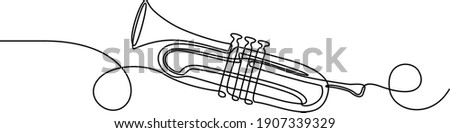 Continuous one line drawing of trumpet music instrument. Vector illustration simplicity design. Music concept.  Сток-фото © 