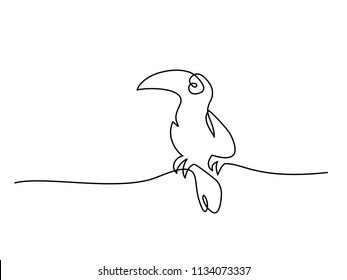 Continuous one line drawing. Tukan bird symbol. Logo of the bird. Vector illustration