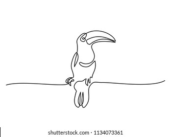 Continuous one line drawing. Tukan bird symbol. Logo of the bird. Vector illustration