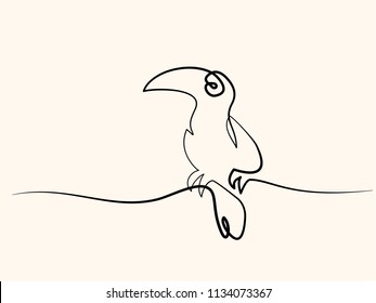 Continuous one line drawing. Tukan bird symbol. Logo of the bird. Vector illustration