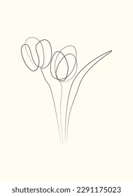 Continuous one line drawing of tulip flower. Minimalist art. Vector illustration.