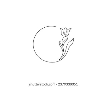 Continuous one line drawing of tulip flower. Circle tulip flower outline vector illustration.