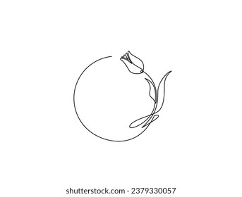 Continuous one line drawing of tulip flower. Circle tulip flower outline vector illustration.