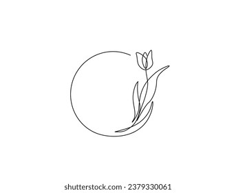 Continuous one line drawing of tulip flower. Circle tulip flower outline vector illustration.