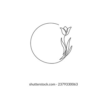 Continuous one line drawing of tulip flower. Circle tulip flower outline vector illustration.