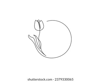 Continuous one line drawing of tulip flower. Circle tulip flower outline vector illustration.